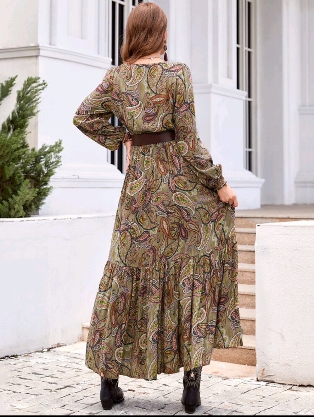 Paisley Olive Maxi Dress - Picture 2 of 9
